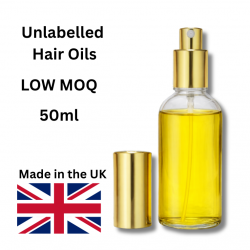 Unlabelled Luxury Hair Oil — 50ml Glass Bottles with Gold Atomiser (No Minimum Order)